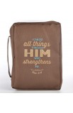 BBL583 - Brown Poly Canvas Bible Cover Featuring Philippians 4:13 (Large) - - 1 