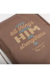 Brown Poly-Canvas Bible Cover Featuring Philippians 4:13 (Large)