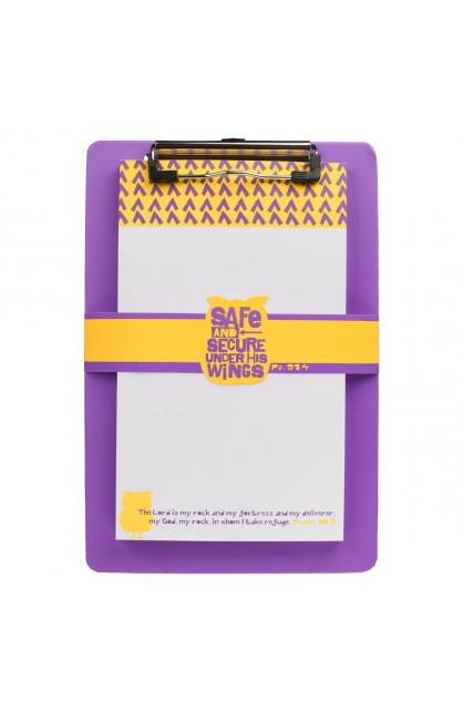 Purple "Wings of Joy" Clipboard and Notepad Featuring Psalm 91:4