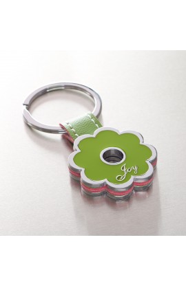 KME009 - "Joy" Green Flower Metal Keyring - - 1 