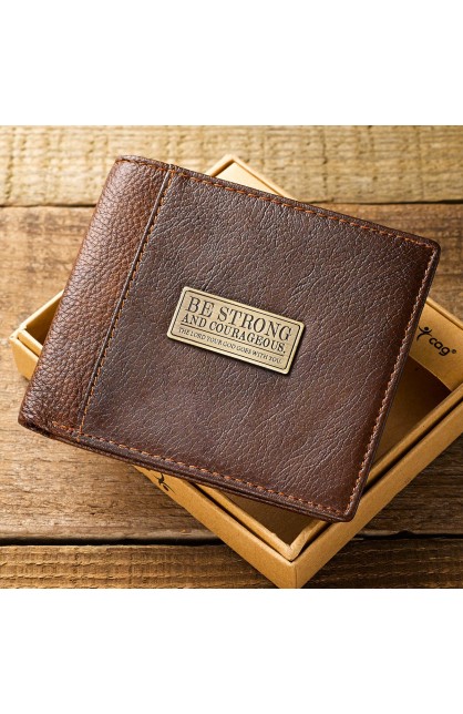 WT118 - Genuine Leather Wallet Be Strong & Courageous Brown - - 1 
