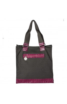 TOT036 - Brushed Gray Canvas & Croc Tote Bag (Purple) - - 1 