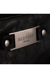 TOT044 - Black Linen Look Tote Bag w/"Blessed" Badge - - 5 