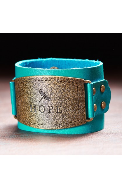 Ladies Leather Christian Cuff Wristband w/"Hope" Buckle