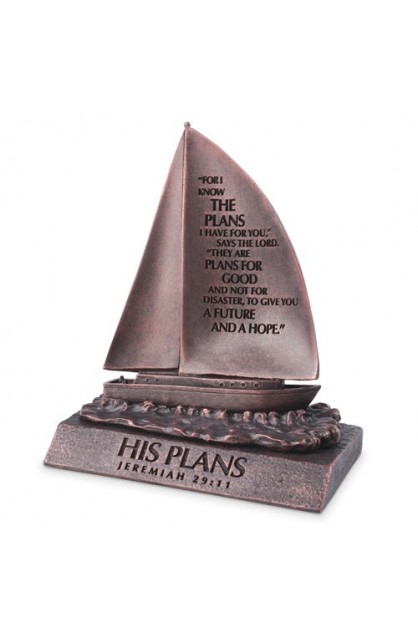 LCP20158 - Sculpture Moments of Faith Small Bronze Sailboat His Plans - - 1 