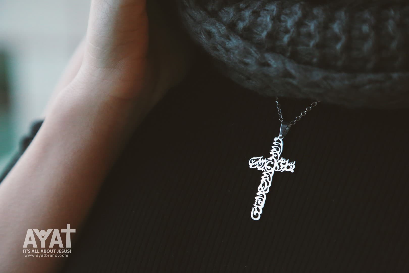 FATHER SON HOLY SPIRIT ARABIC CROSS NECKLACE باسم الآب والابن والروح القدس - 4