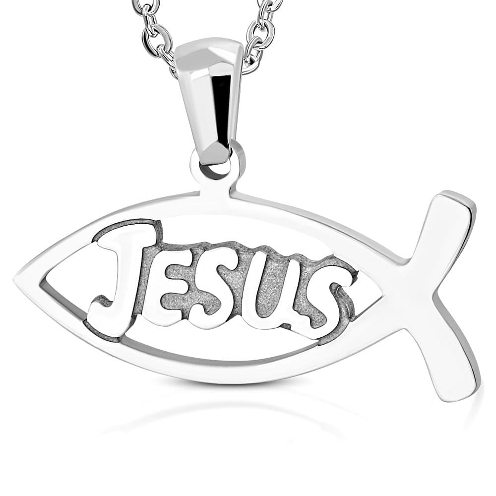 ST Cut out Jesus Monogram Fish Pendant - 2