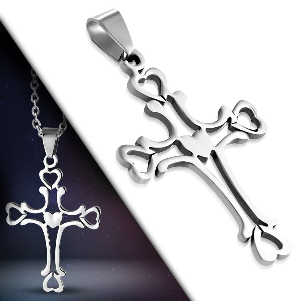 ST Open Love Heart Cross Pendant - 1
