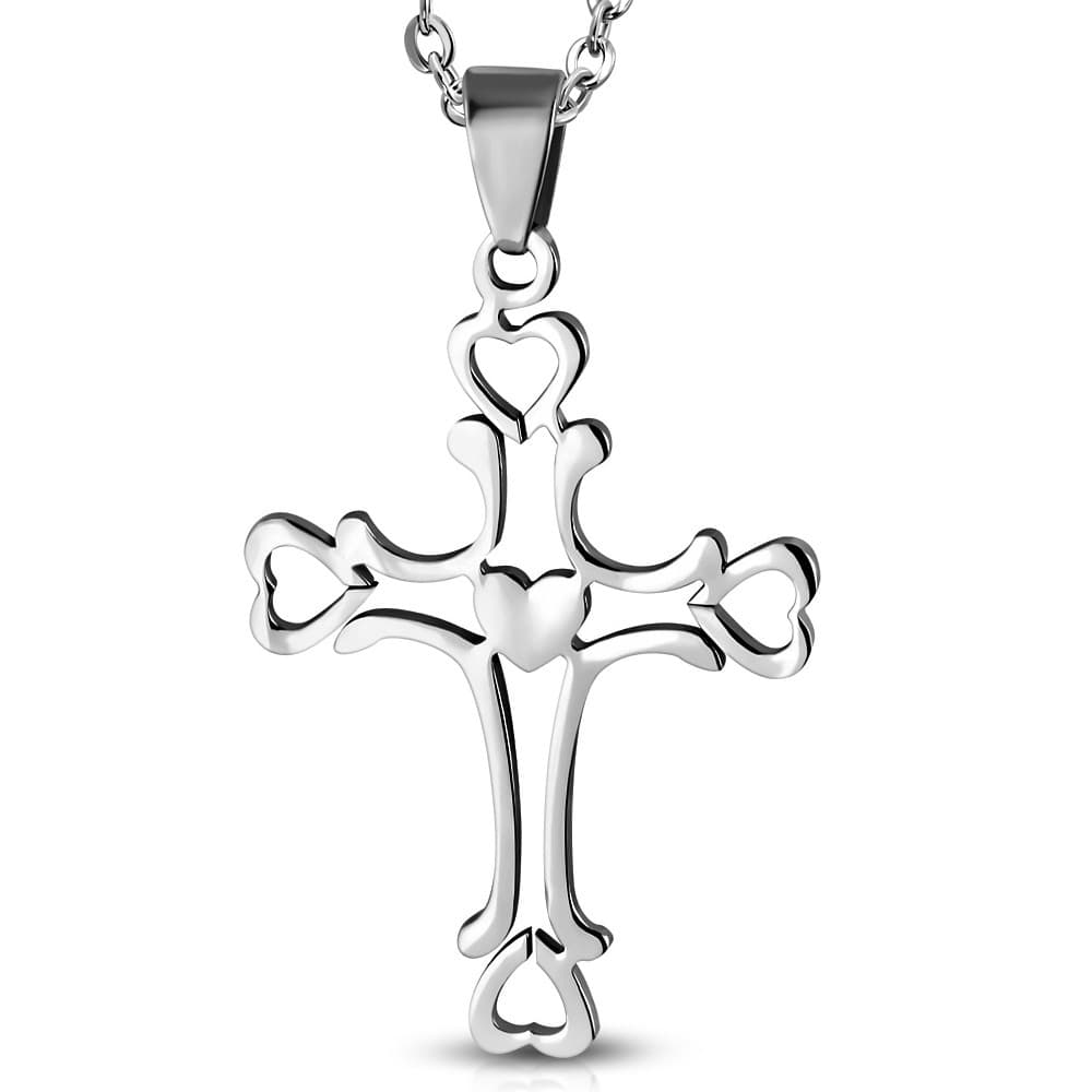 ST Open Love Heart Cross Pendant - 2