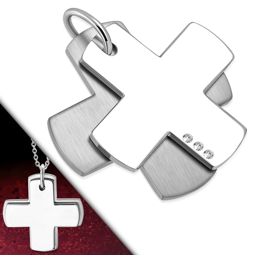 ST Engravable Double Latin Cross Charm Pendant - 1