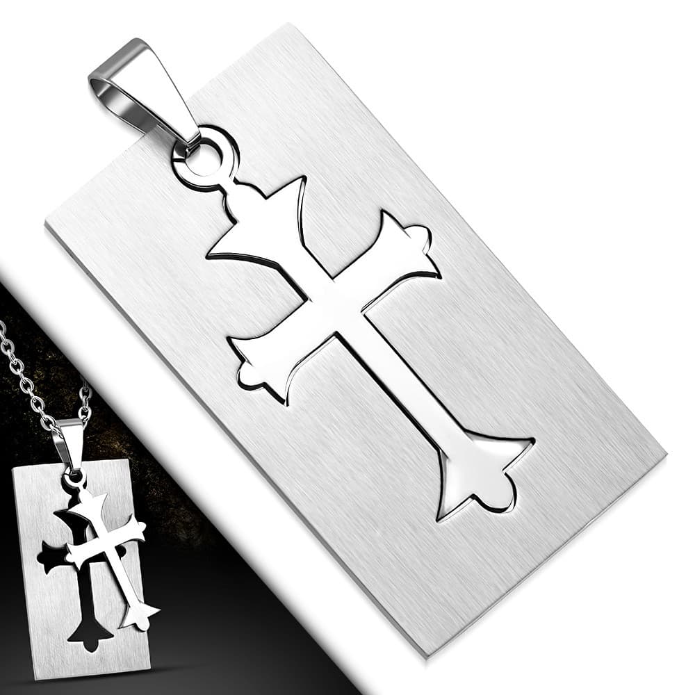 ST Cut-out Fleur De Lis Cross Tag Charm Pendant - 1
