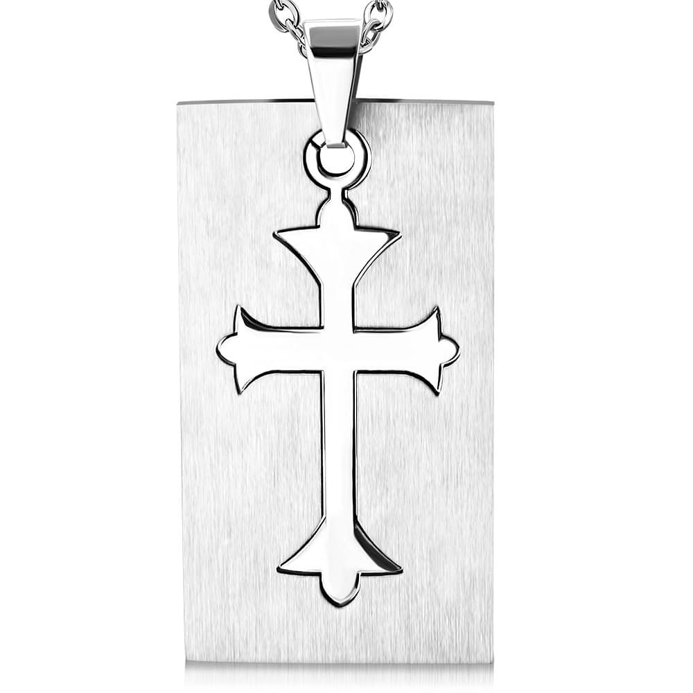 ST Cut-out Fleur De Lis Cross Tag Charm Pendant - 2