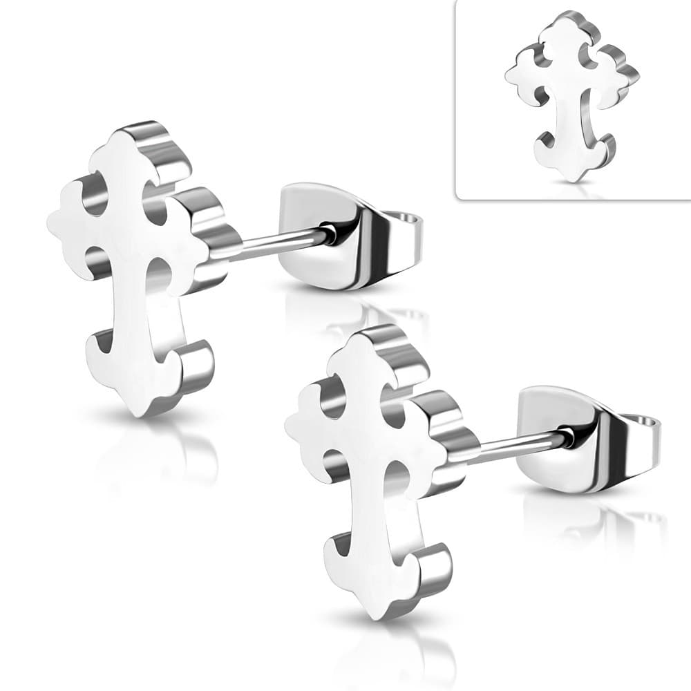 ST Fleur De Lis Cross Stud Earrings
