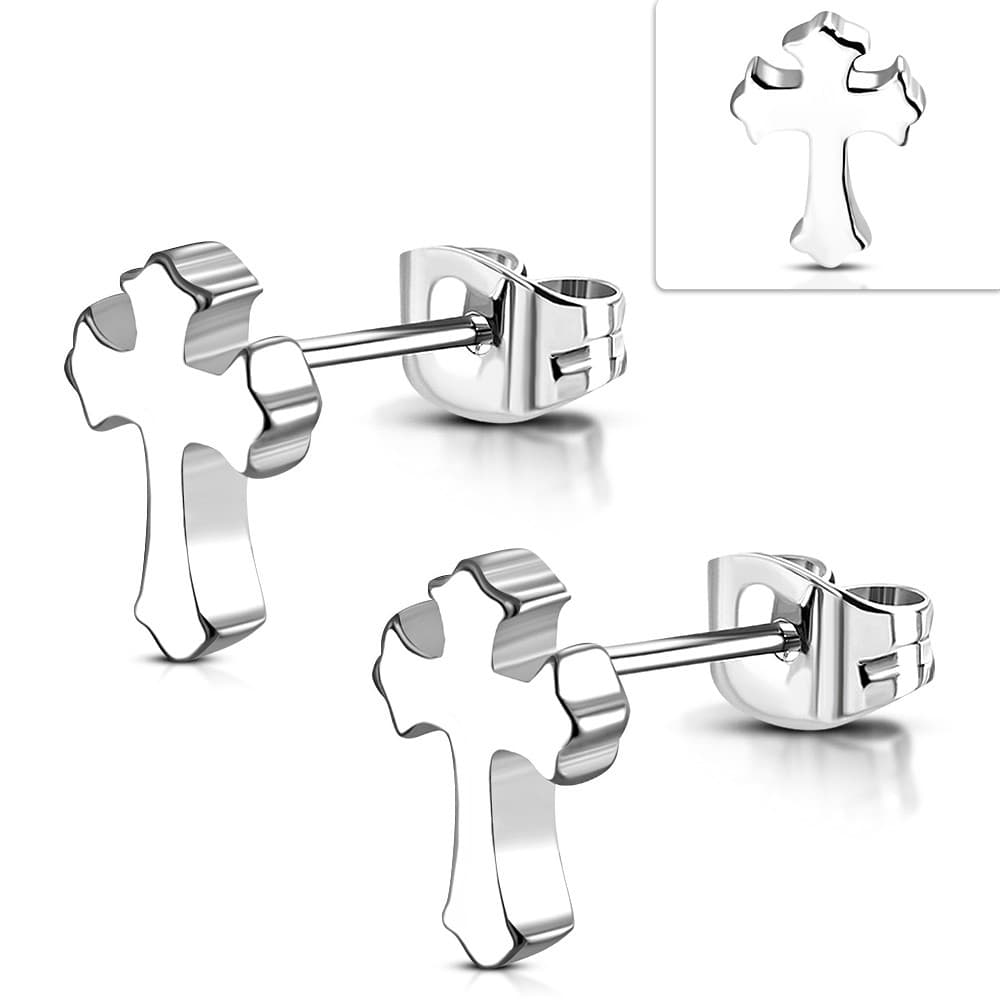 ST Fleur De Lis Cross Stud Earrings