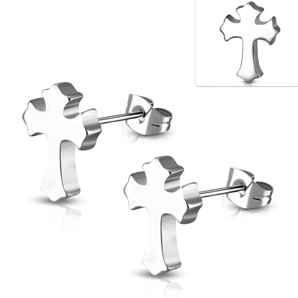 ST Fleur De Lis Cross Stud Earrings