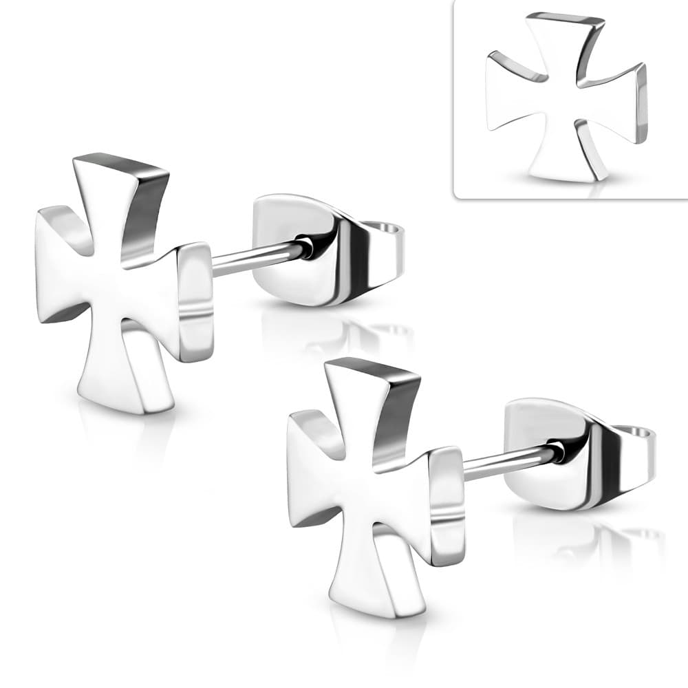 ST Engravable Pattee Cross Stud Earrings