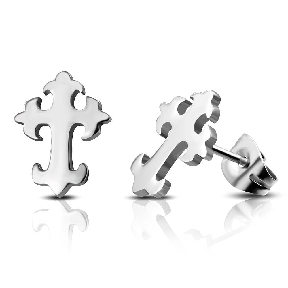 ST Fleur De Lis Cross Stud Earrings