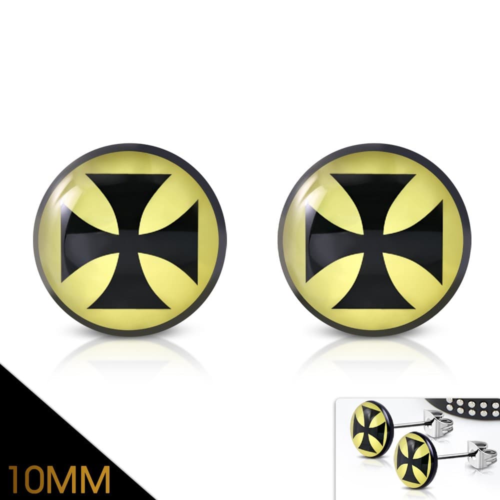 ST Acrylic Pattee Cross Round Circle Stud Earrings