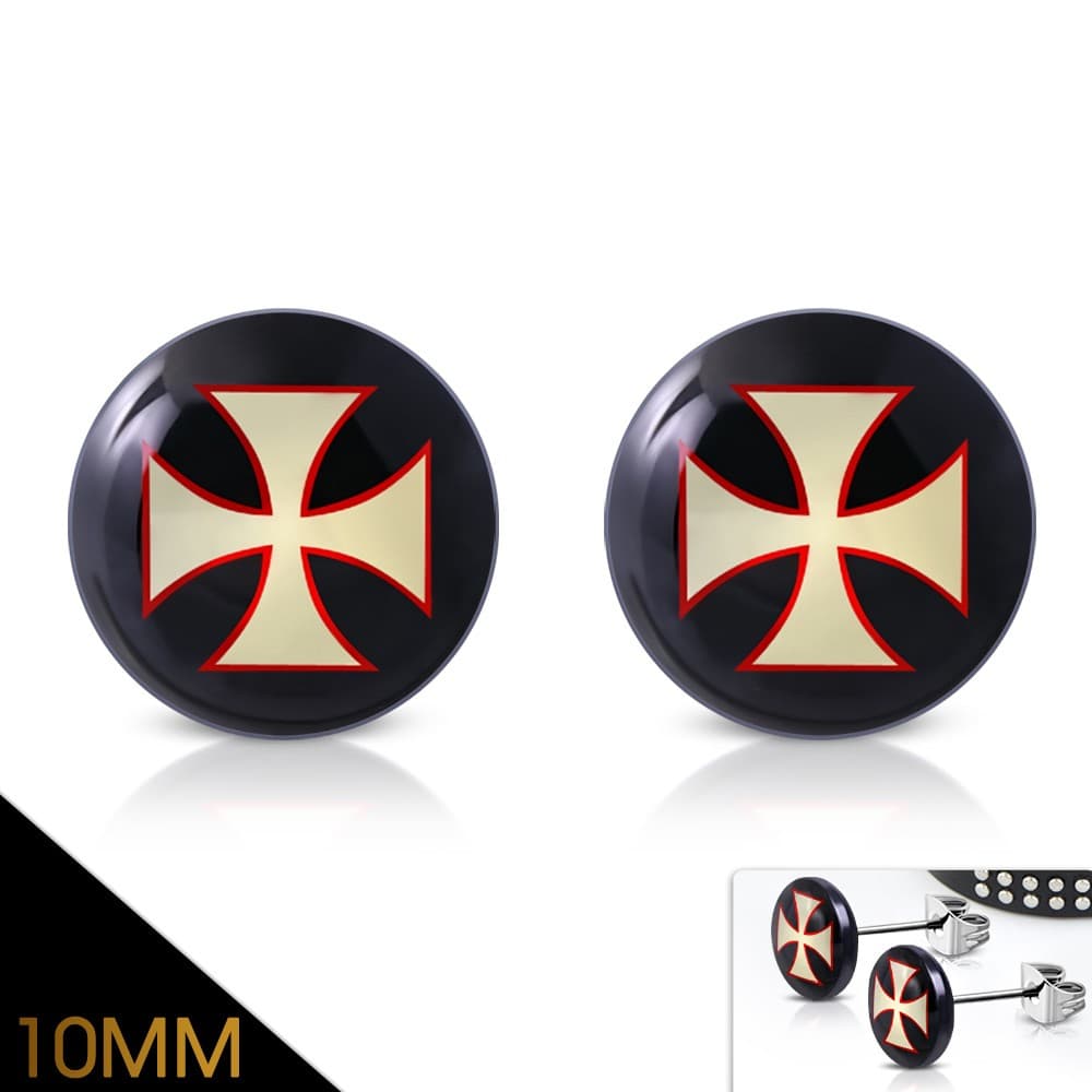 ST Acrylic Pattee Cross Round Circle Stud Earrings