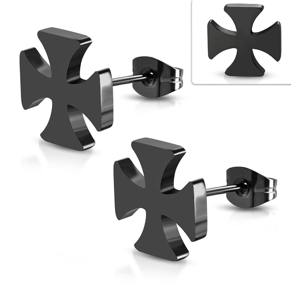 Black ST Pattee Cross Stud Earrings