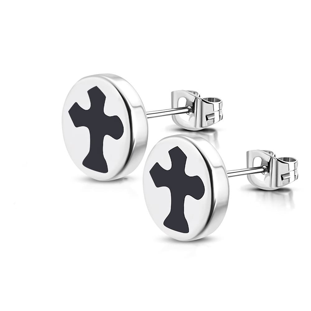 ST Cross Round Circle Stud Earrings