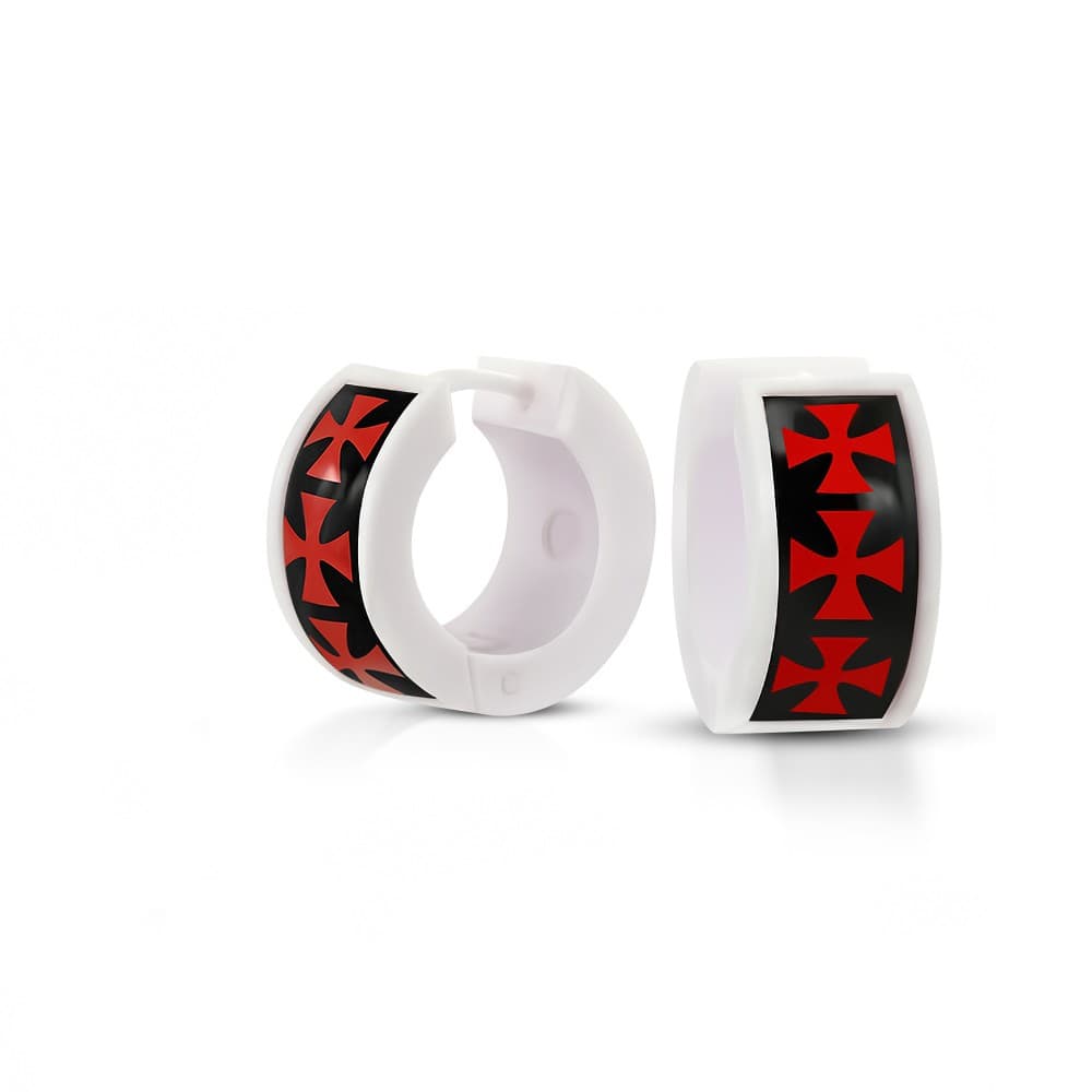 TTE912 White Acrylic Cross Hoop Huggie Earrings