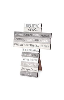 Cross Desktop MDF Stacked Wood Believe thumbnail 1