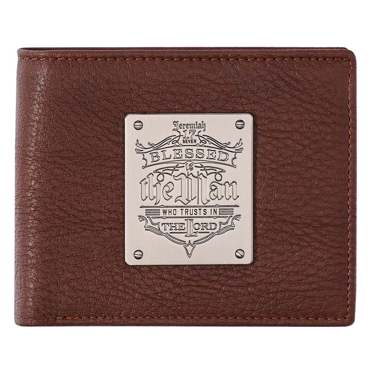 Wallet Leather Brown Blessed is the Man Badge Jer 17:7 - 1