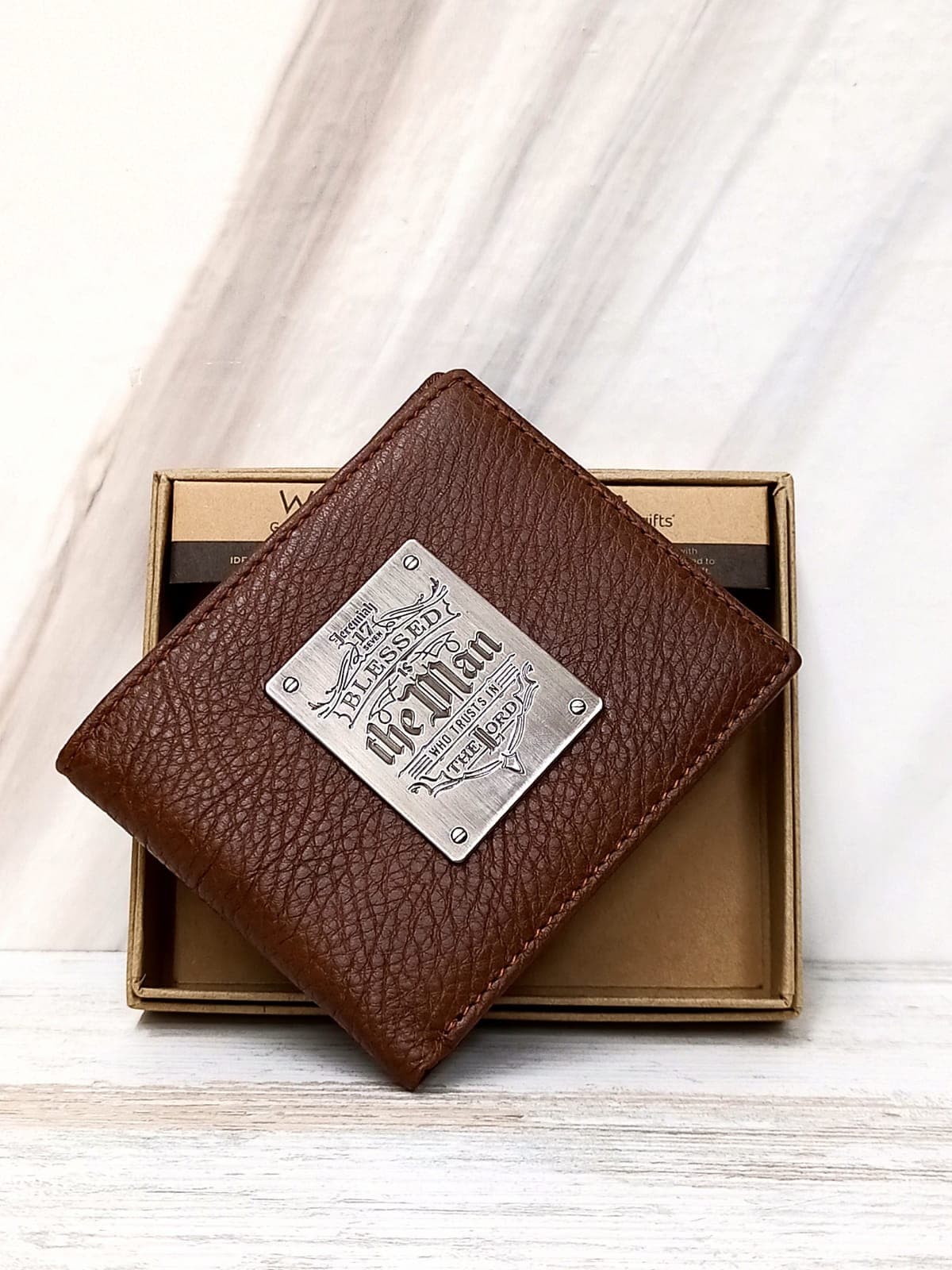Wallet Leather Brown Blessed is the Man Badge Jer 17:7 - 4
