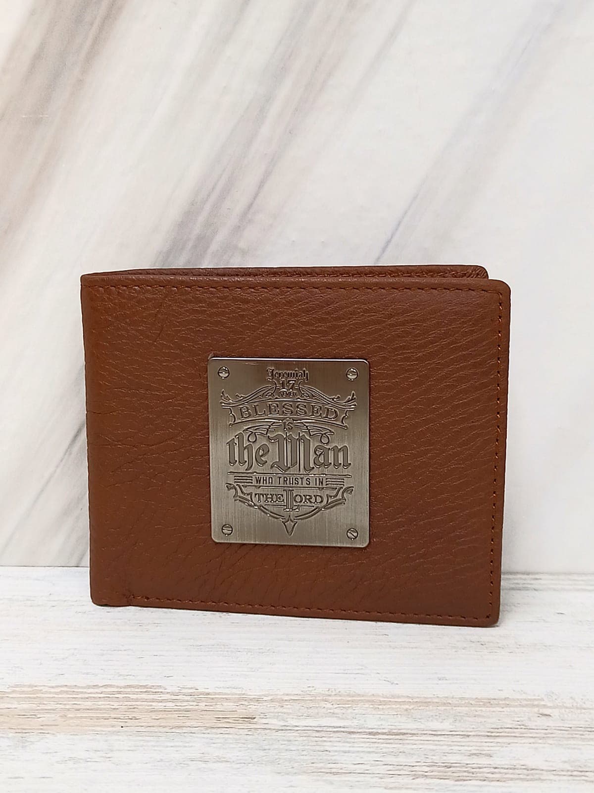 Wallet Leather Brown Blessed is the Man Badge Jer 17:7 - 5