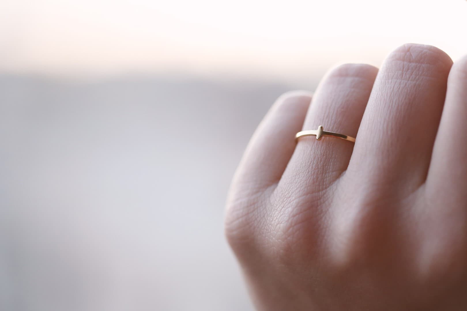 SMALL CROSS THIN RING GOLD PLATED - 2