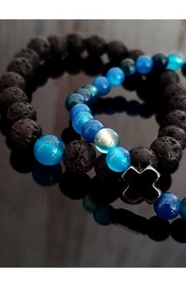 BLUE BLACK BEAD CROSS DOUBLE LINE BRACELET thumbnail 5
