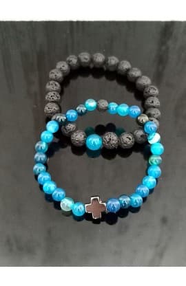 BLUE BLACK BEAD CROSS DOUBLE LINE BRACELET thumbnail 1