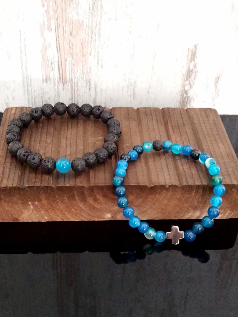 BLUE BLACK BEAD CROSS DOUBLE LINE BRACELET - 2