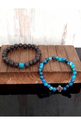 BLUE BLACK BEAD CROSS DOUBLE LINE BRACELET thumbnail 2