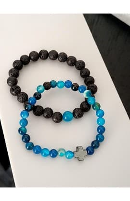 BLUE BLACK BEAD CROSS DOUBLE LINE BRACELET thumbnail 8