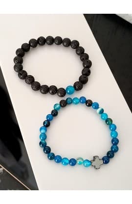 BLUE BLACK BEAD CROSS DOUBLE LINE BRACELET thumbnail 9