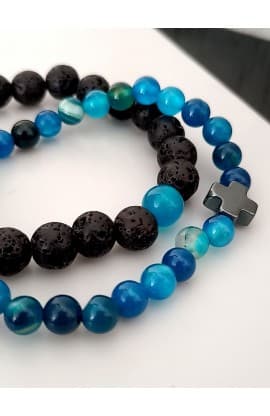 BLUE BLACK BEAD CROSS DOUBLE LINE BRACELET thumbnail 6