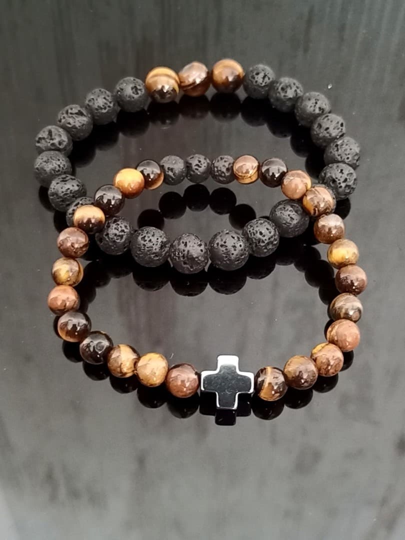 CAMEL BLACK BEAD CROSS DOUBLE LINE BRACELET - 1