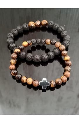 CAMEL BLACK BEAD CROSS DOUBLE LINE BRACELET thumbnail 1