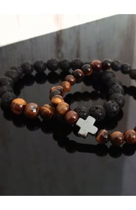 CAMEL BLACK BEAD CROSS DOUBLE LINE BRACELET thumbnail 5
