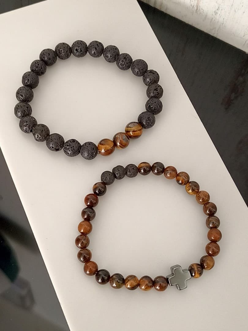 CAMEL BLACK BEAD CROSS DOUBLE LINE BRACELET - 4