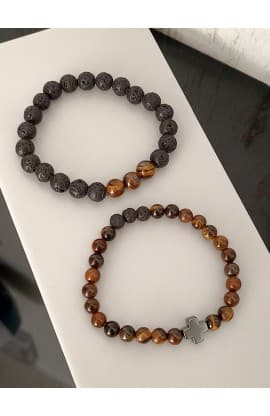 CAMEL BLACK BEAD CROSS DOUBLE LINE BRACELET thumbnail 4