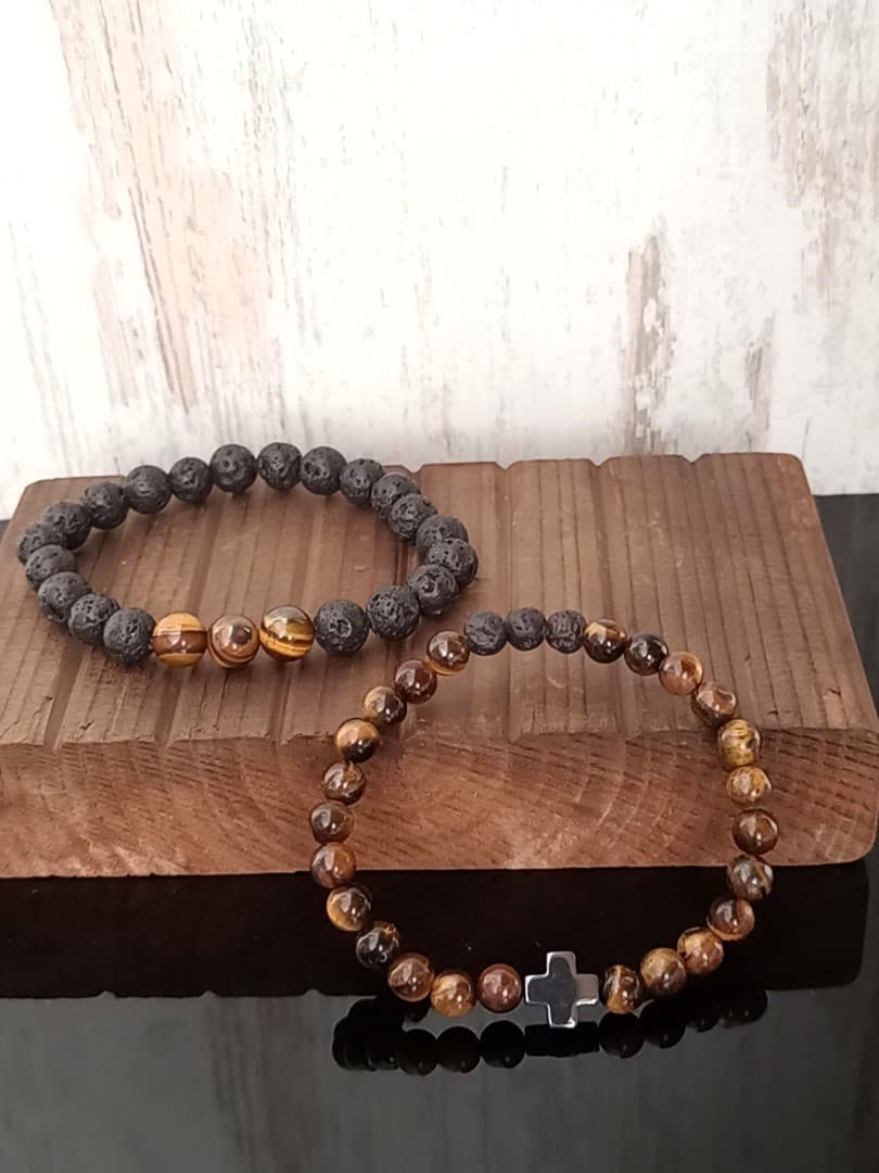 CAMEL BLACK BEAD CROSS DOUBLE LINE BRACELET - 2