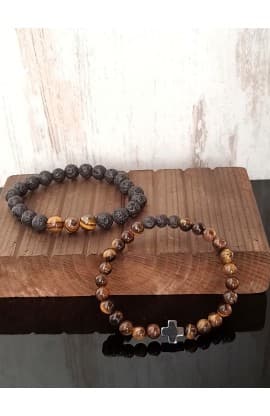 CAMEL BLACK BEAD CROSS DOUBLE LINE BRACELET thumbnail 2