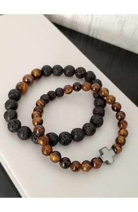 CAMEL BLACK BEAD CROSS DOUBLE LINE BRACELET thumbnail 6