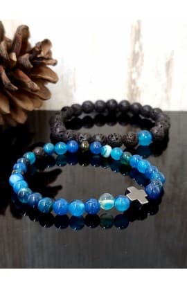 BLUE BLACK BEAD CROSS DOUBLE LINE BRACELET thumbnail 4
