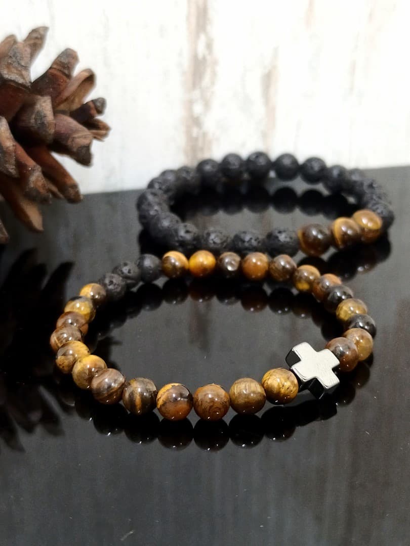 CAMEL BLACK BEAD CROSS DOUBLE LINE BRACELET - 3