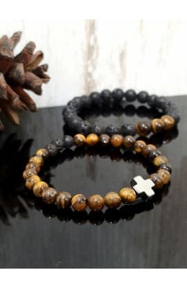 CAMEL BLACK BEAD CROSS DOUBLE LINE BRACELET thumbnail 3