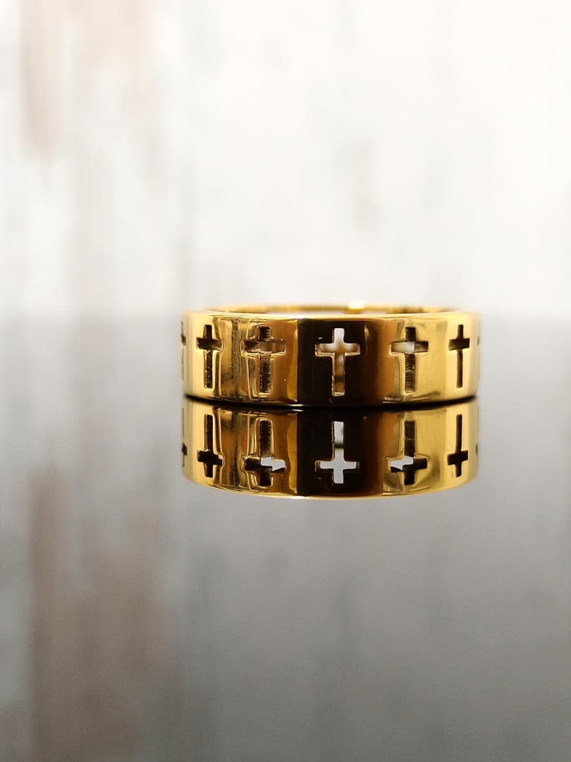 YOUR WILL CROSS RING GOLD PLATED ARABIC لتكن مشيئتك - 4
